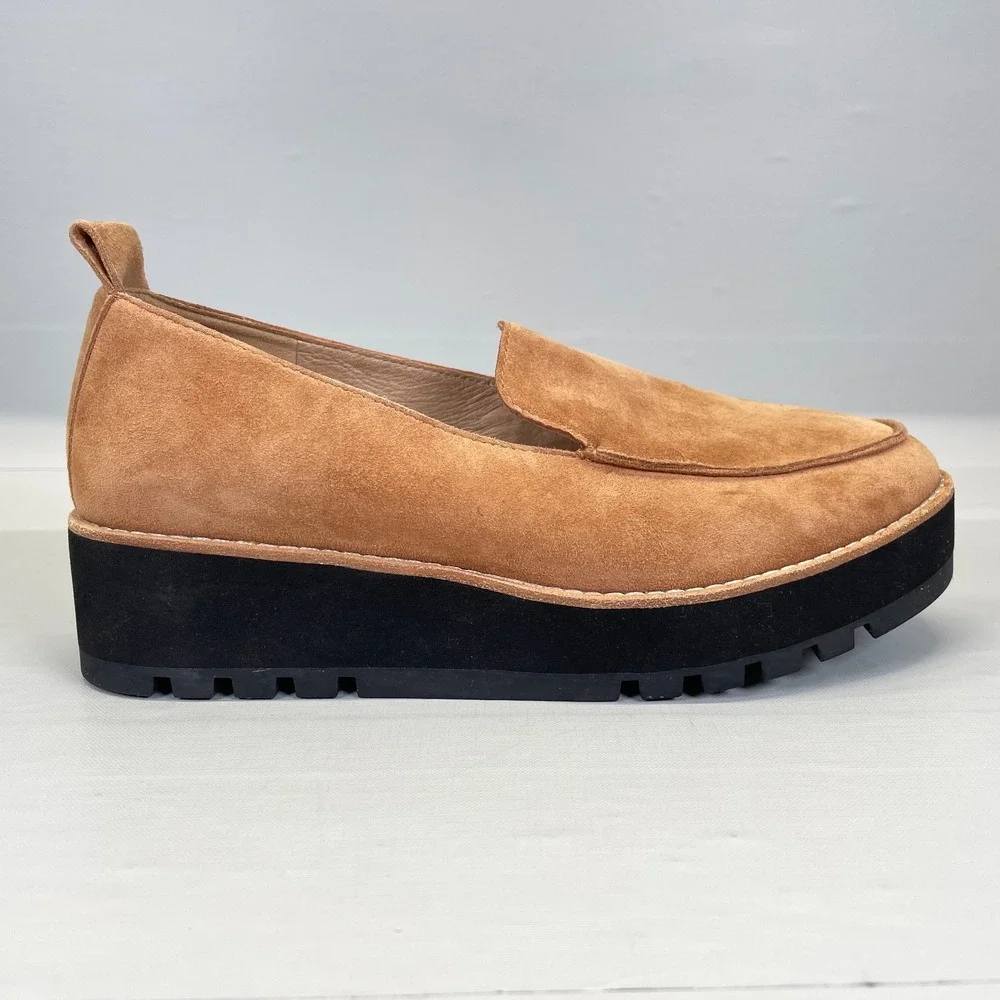 Eileen Fisher Ells Platform Loafers Womens Size 6.5 Brown Suede Slip On Shoes